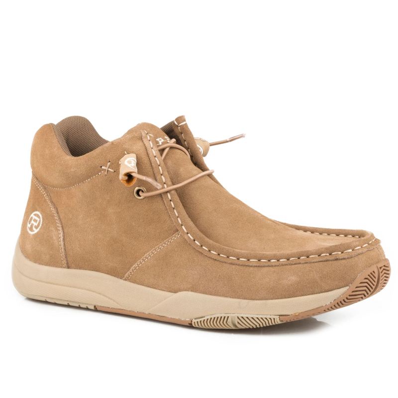 ROPER BOOTS MENS TAN SUEDE LEATHER CHUKKA WITH TWO EYELETS ELASTIC LACES-TAN