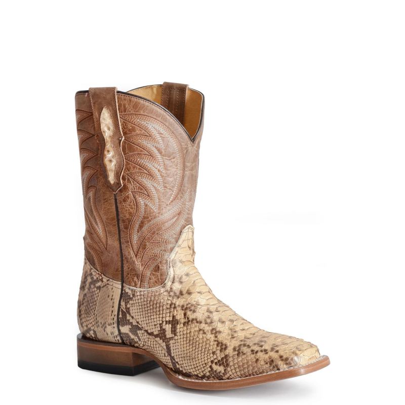 ROPER BOOTS MENS NATURAL TAN BACKCUT PYTHON VAMP SQUARE TOE BOOT WITH TAN SHAFT-TAN - Click Image to Close