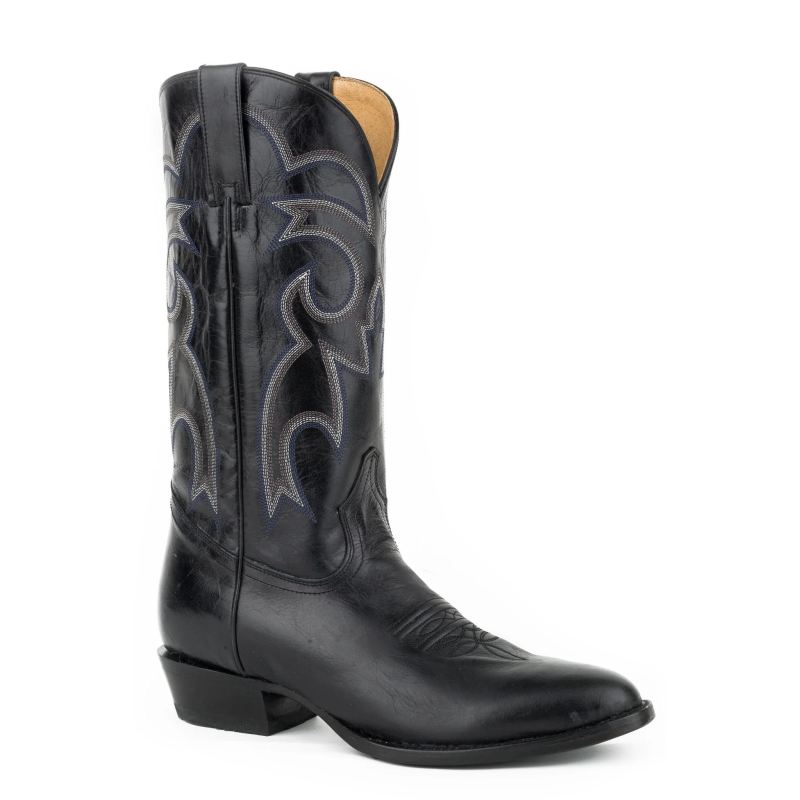 ROPER BOOTS MENS LEATHER COWBOY BOOT MARBLED BLACK VAMP AND UPPER-BLACK