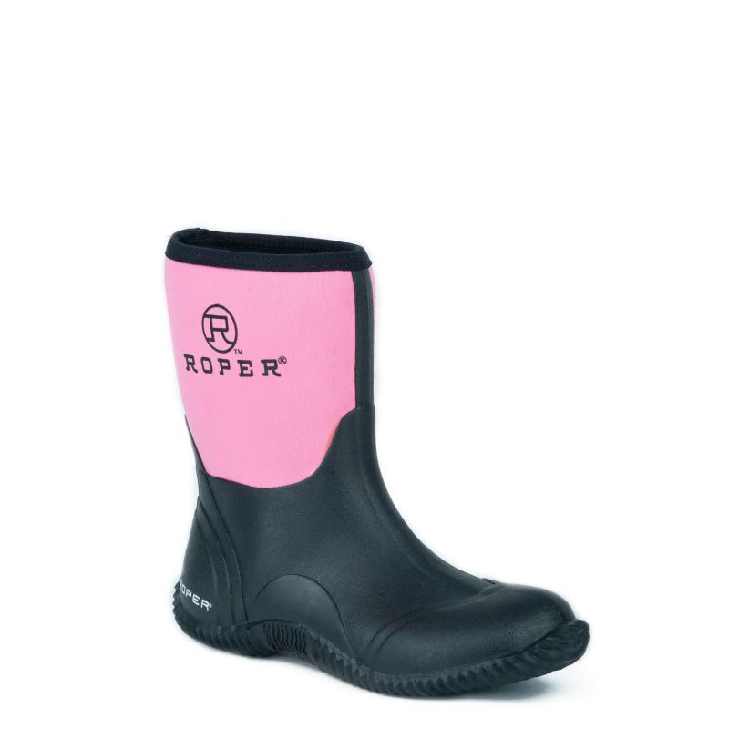 ROPER BOOTS WOMENS BARN BOOT BLACK RUBBER BOTTOM WITH PINK NEOPRENE UPPER-PINK