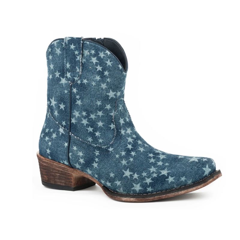 ROPER BOOTS WOMENS ALL OVER STONE WASHED DENIM-BLUE - Click Image to Close