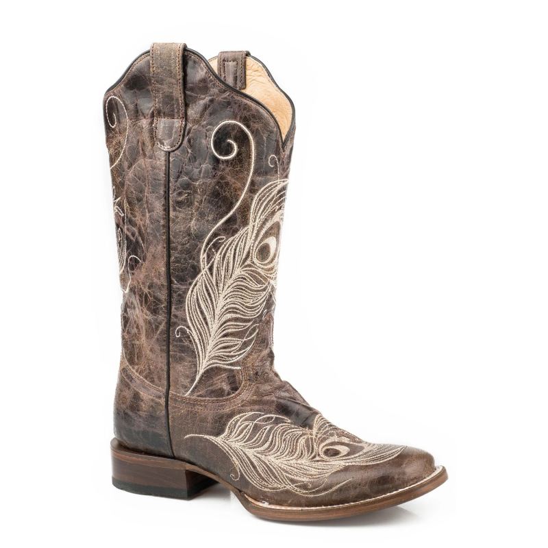 ROPER BOOTS WOMENS VINTAGE BROWN VAMP UPPER-BROWN ROPER BOOTS WOMENS VINTAGE BROWN VAMP UPPER-BROWN