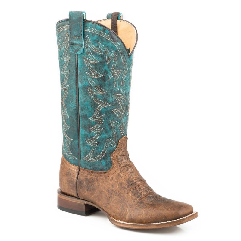 ROPER BOOTS WOMENS CONCEALED CARRY LEATHER COWBOY BOOT VINTAGE BROWN VAMP WITH EMBROIDERED TURQUOISE