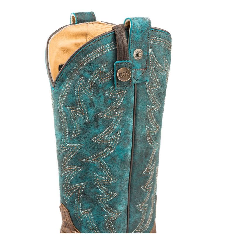 ROPER BOOTS WOMENS CONCEALED CARRY LEATHER COWBOY BOOT VINTAGE BROWN VAMP WITH EMBROIDERED TURQUOISE