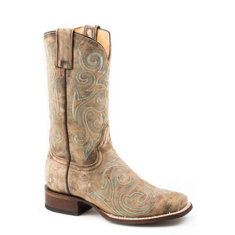 ROPER BOOTS WOMENS VINTAGE TAN VAMP UPPER-BROWN ROPER BOOTS WOMENS VINTAGE TAN VAMP UPPER-BROWN