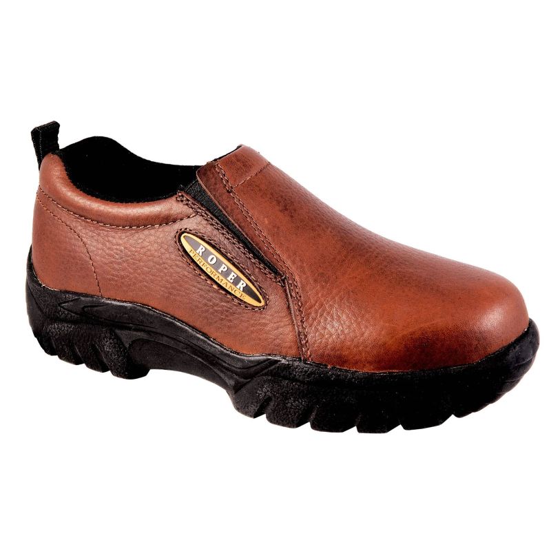 ROPER BOOTS MENS PERFORMANCE SLIP ON BAY BROWN TUMBLED LEATHER-BROWN - Click Image to Close