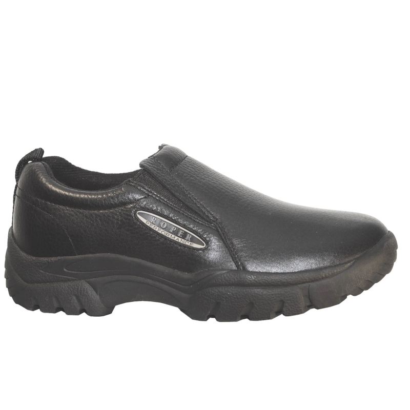 ROPER BOOTS MENS PERFORMANCE SLIP ON SMOOTH BLACK TUMBLED LEATHER-BLACK