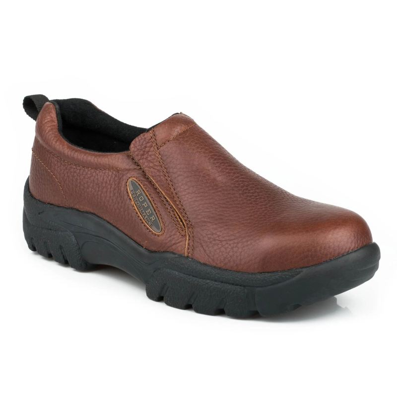ROPER BOOTS MENS PERFORMANCE SLIP ON BROWN TUMBLED LEATHER-BROWN