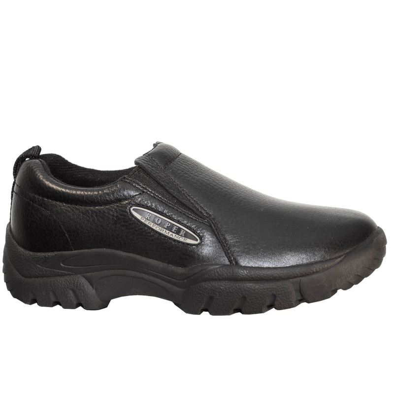 ROPER BOOTS MENS PERFORMANCE SLIP ON SMOOTH BLACK TUMBLED LEATHER-BLACK - Click Image to Close