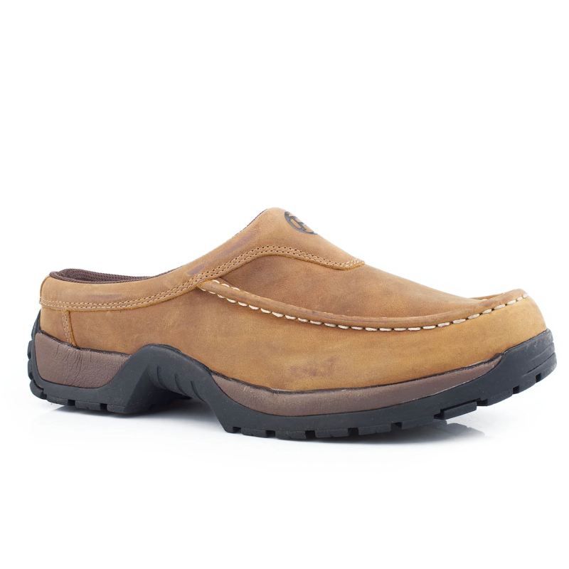 ROPER BOOTS MENS PERFORMANCE LITE SOLE SLIP ON OILED TAN LEATHER WITH REMOVABLE INSOLE AND STIRRUP S